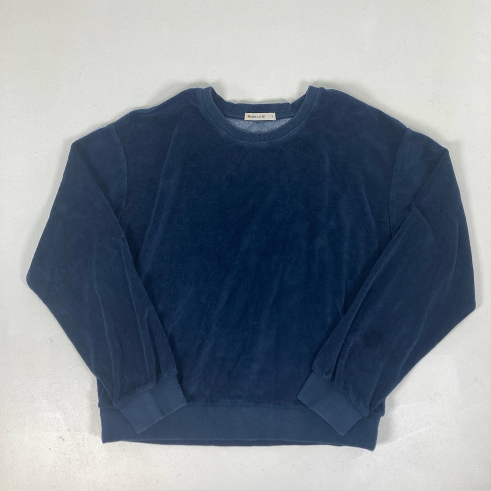 Marine Layer Moonlight Velour Crew Neck Sweatshirt Blue Navy Velour  SZ S Casual